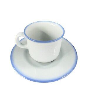 Vintage 1950s Tulowice Blue Gray Pottery Teacup And Saucer HandMade Poland Set